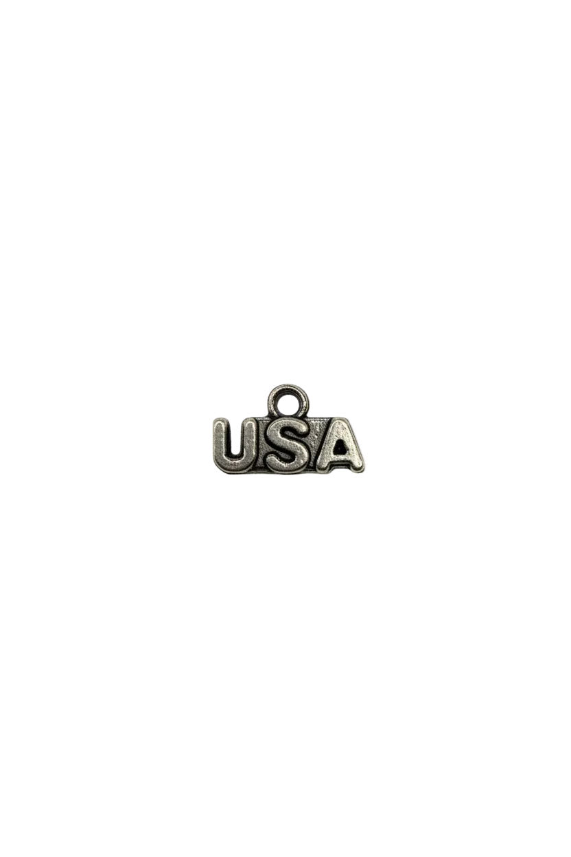 Silver-tone USA letters with round white gem accent