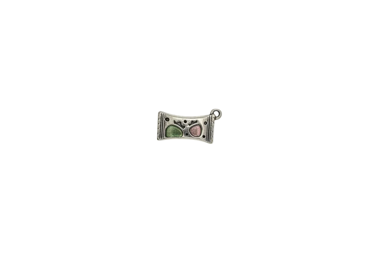 Antiqued silver bar with two money bag icons