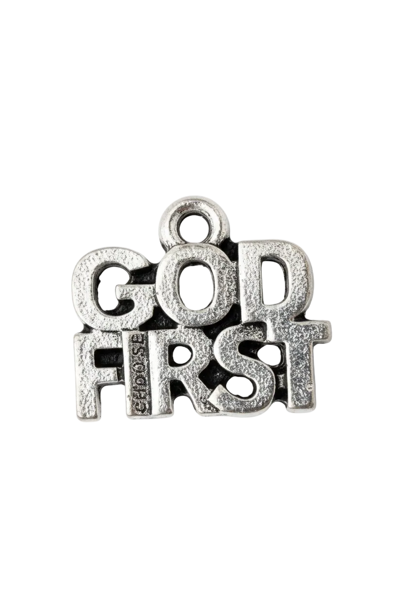 Antiqued silver stacked letter word plaque with raised textured typography