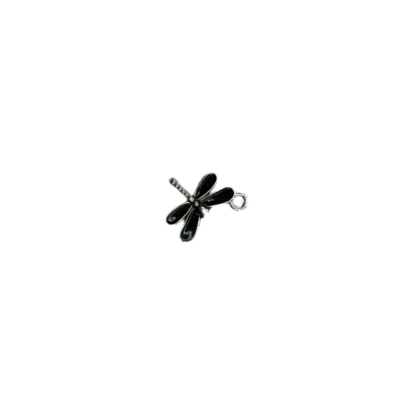 Black dragonfly charm with silver-tone outline