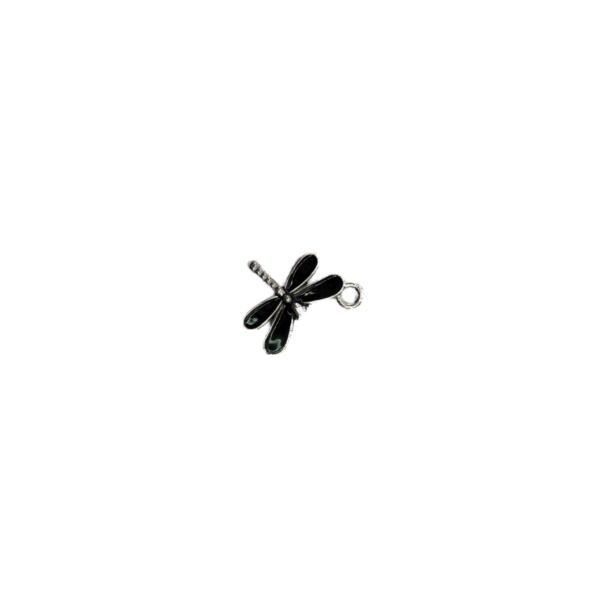 Black dragonfly charm with silver-tone outline