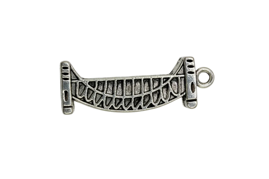 Antique-finish silver suspension bridge span with cutout detailing and darkened accents