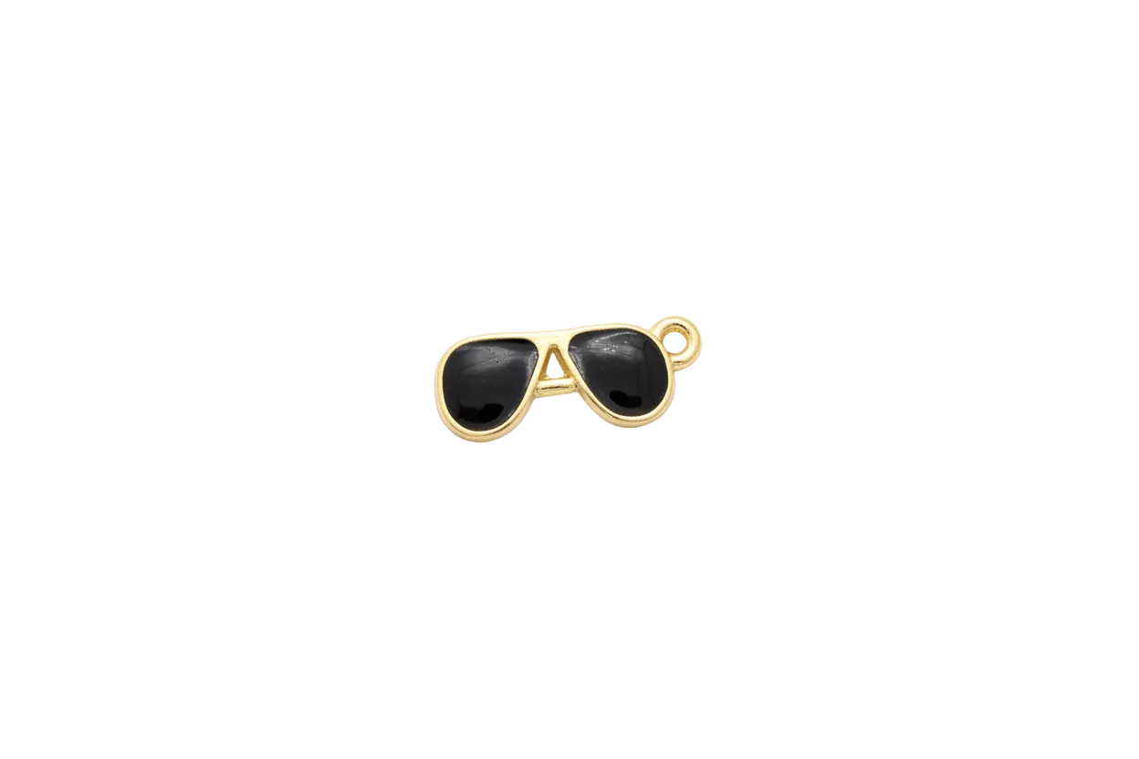 Gold aviator sunglasses with black lenses and clear crystal accent