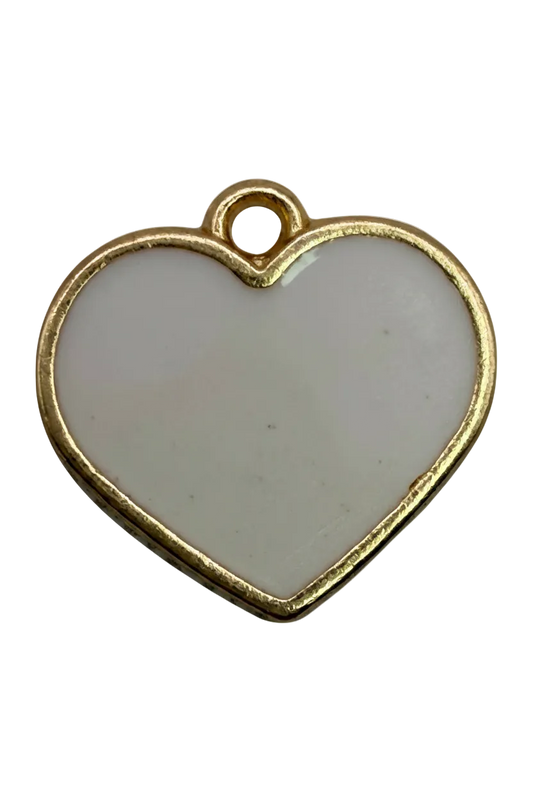 Glossy white enamel heart with gold outline