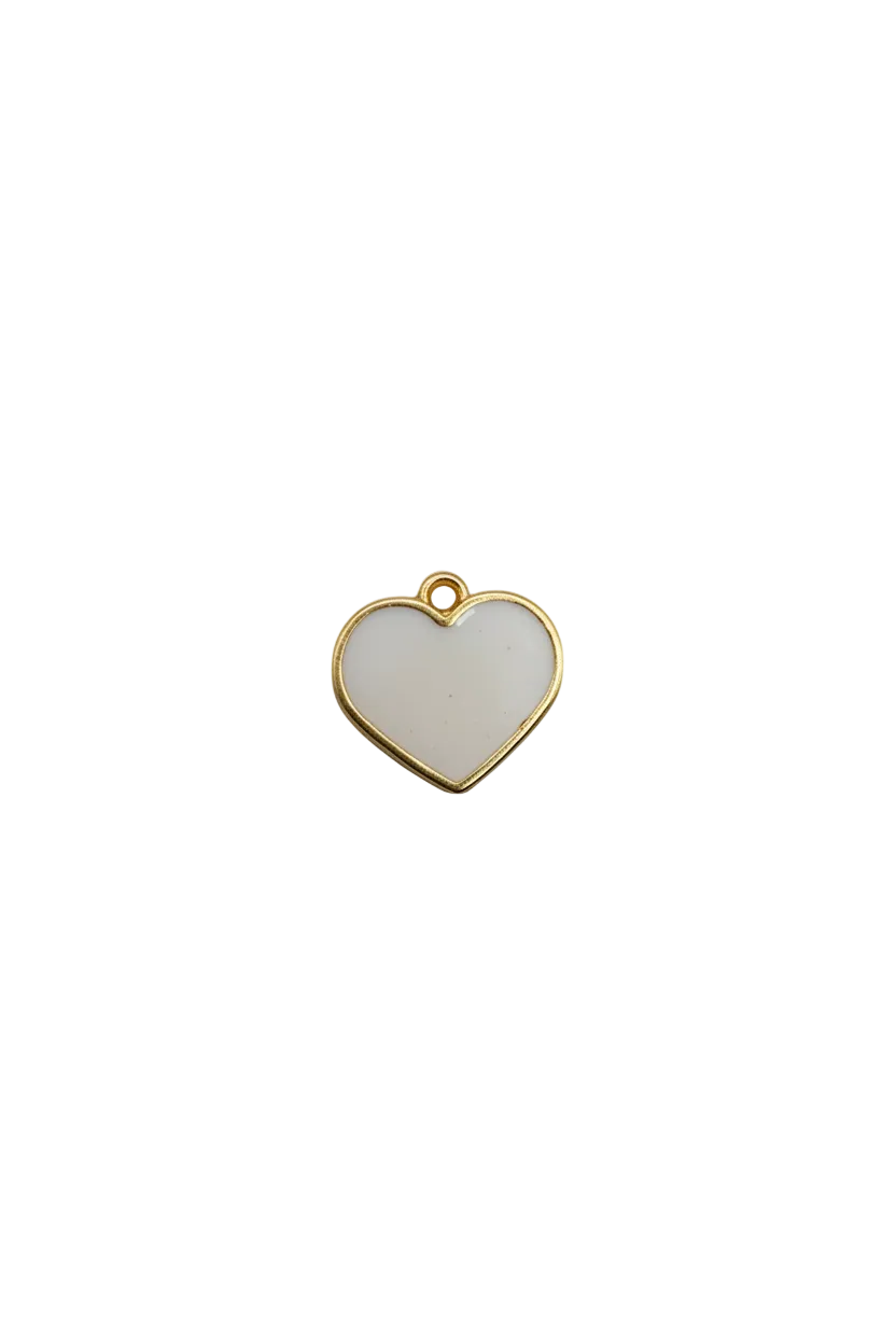 White enamel heart with gold outline
