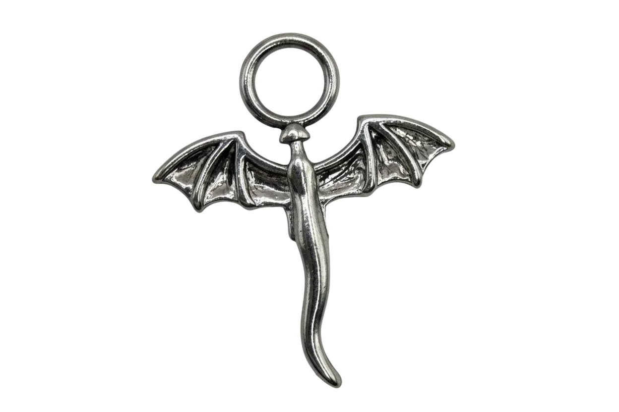 Polished silver bat silhouette with wings spread