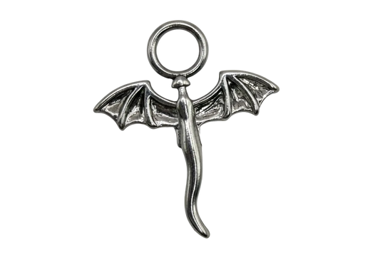 Polished silver bat silhouette with wings spread