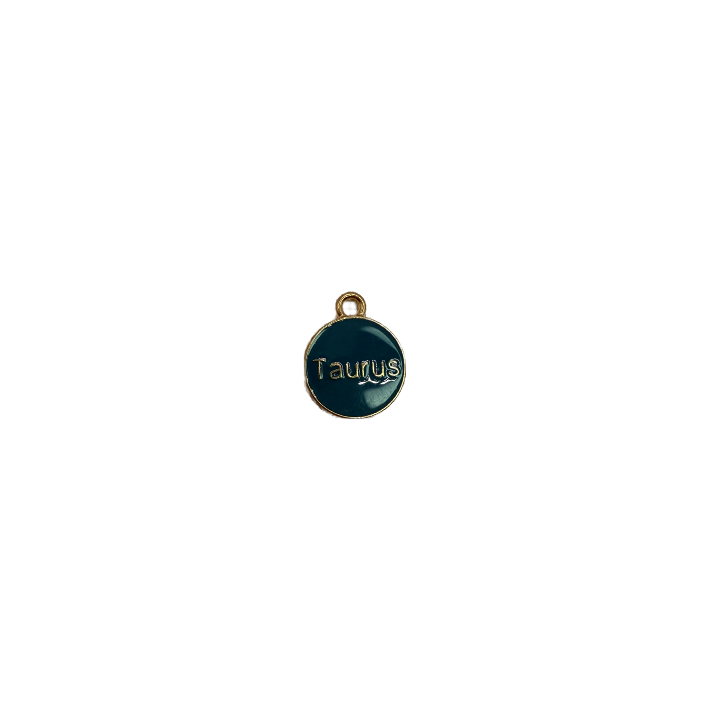 Teal enamel smile coin with raised gold lettering
