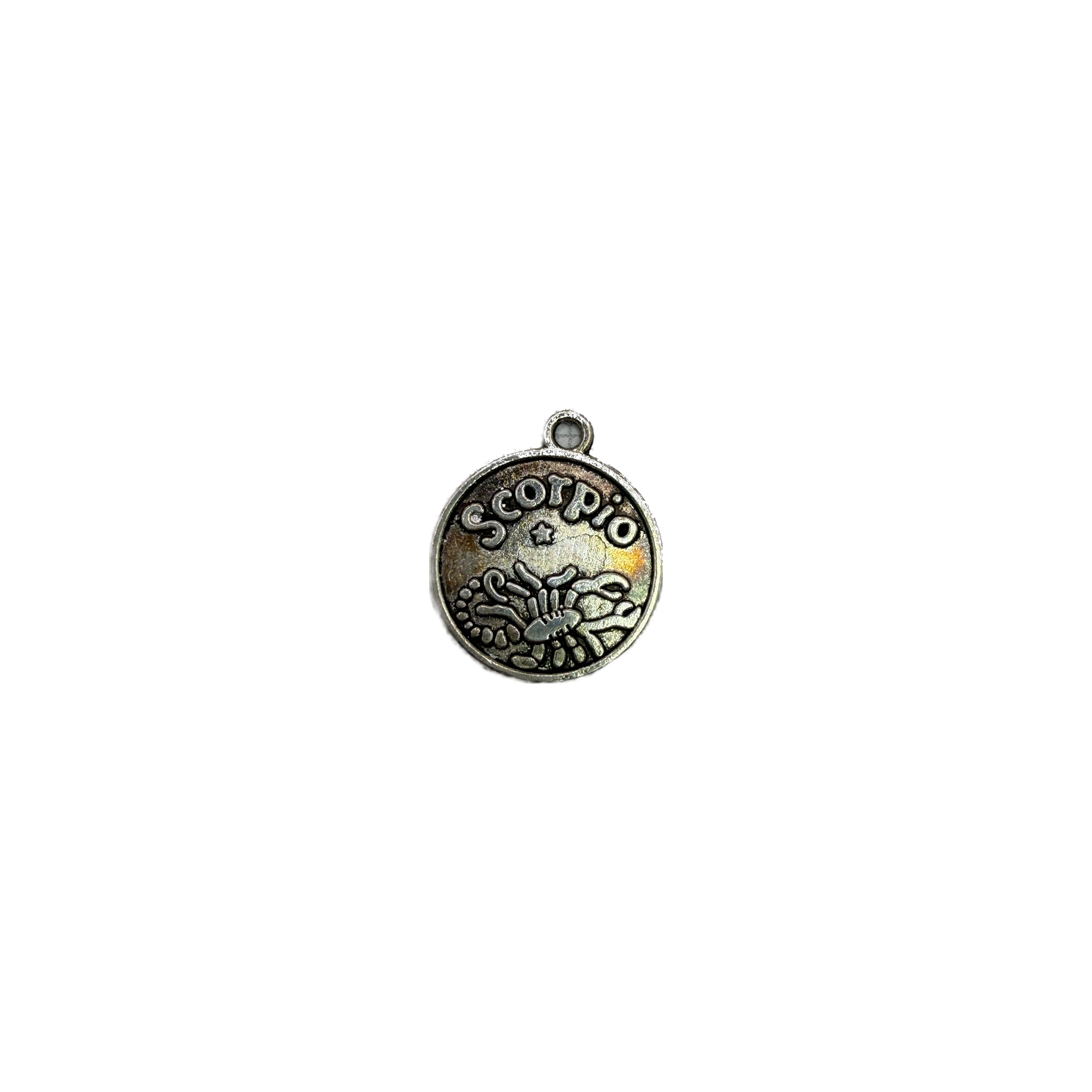 Antique silver Scorpio zodiac disc with scorpion symbol