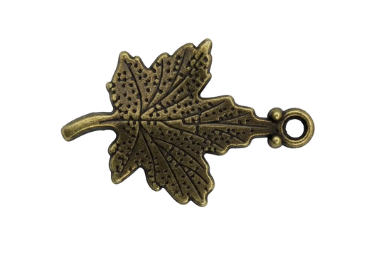Antiqued gold maple leaf with detailed veins and textured finish