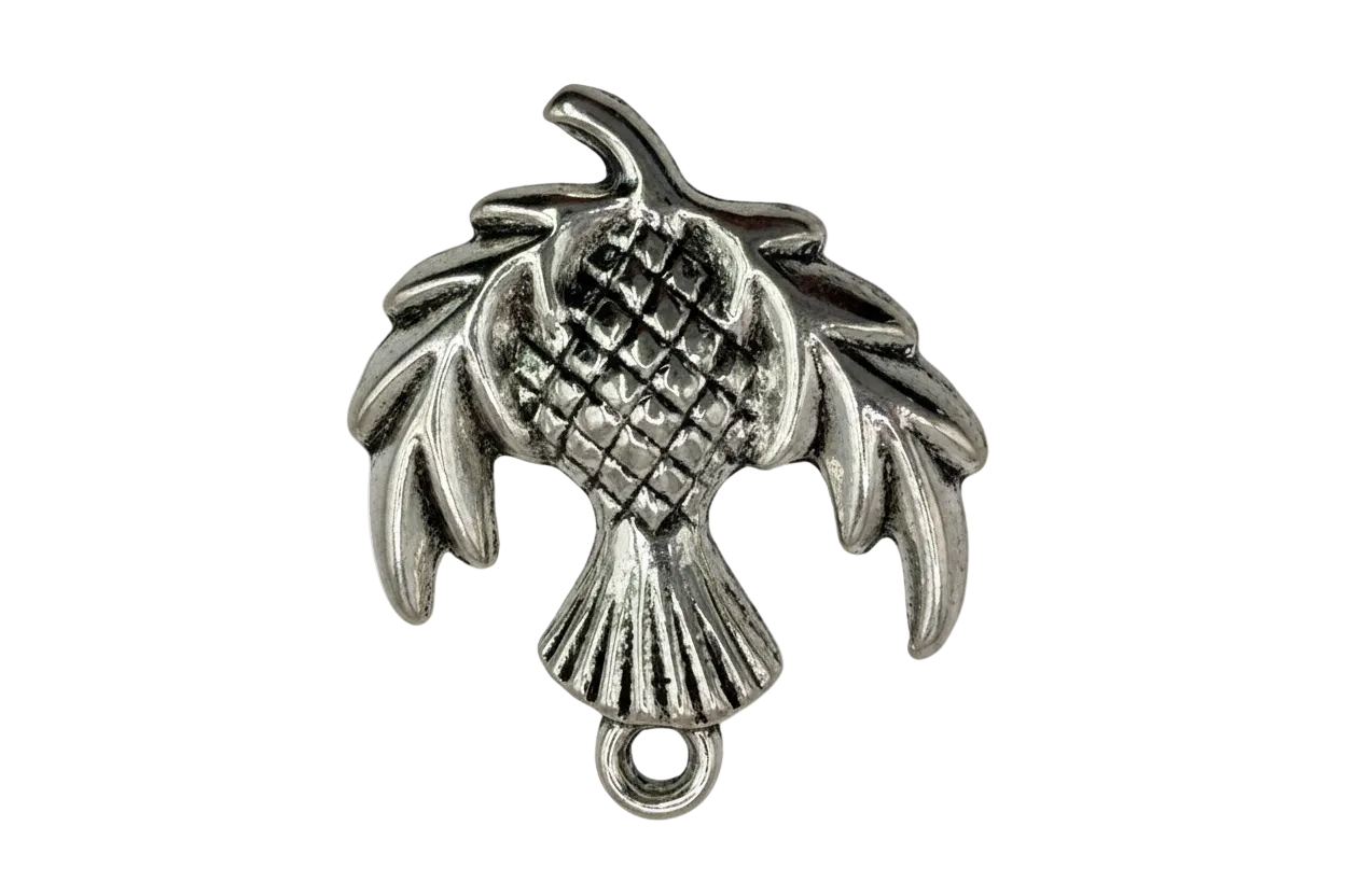 Antiqued silver-tone tropical fish pendant with textured scales and fin detail