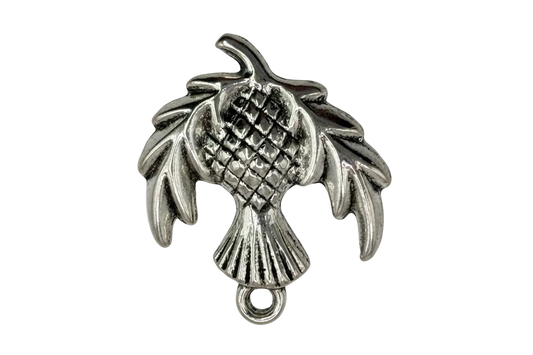 Antiqued silver-tone tropical fish pendant with textured scales and fin detail