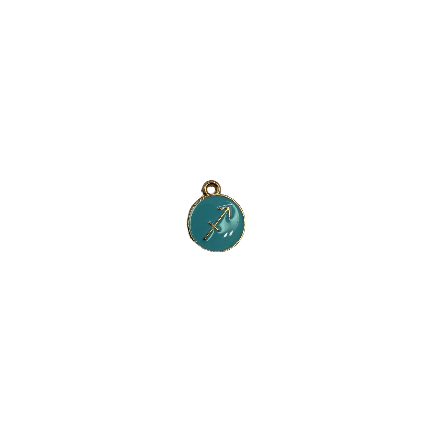 Turquoise enamel Sagittarius zodiac disc in gold