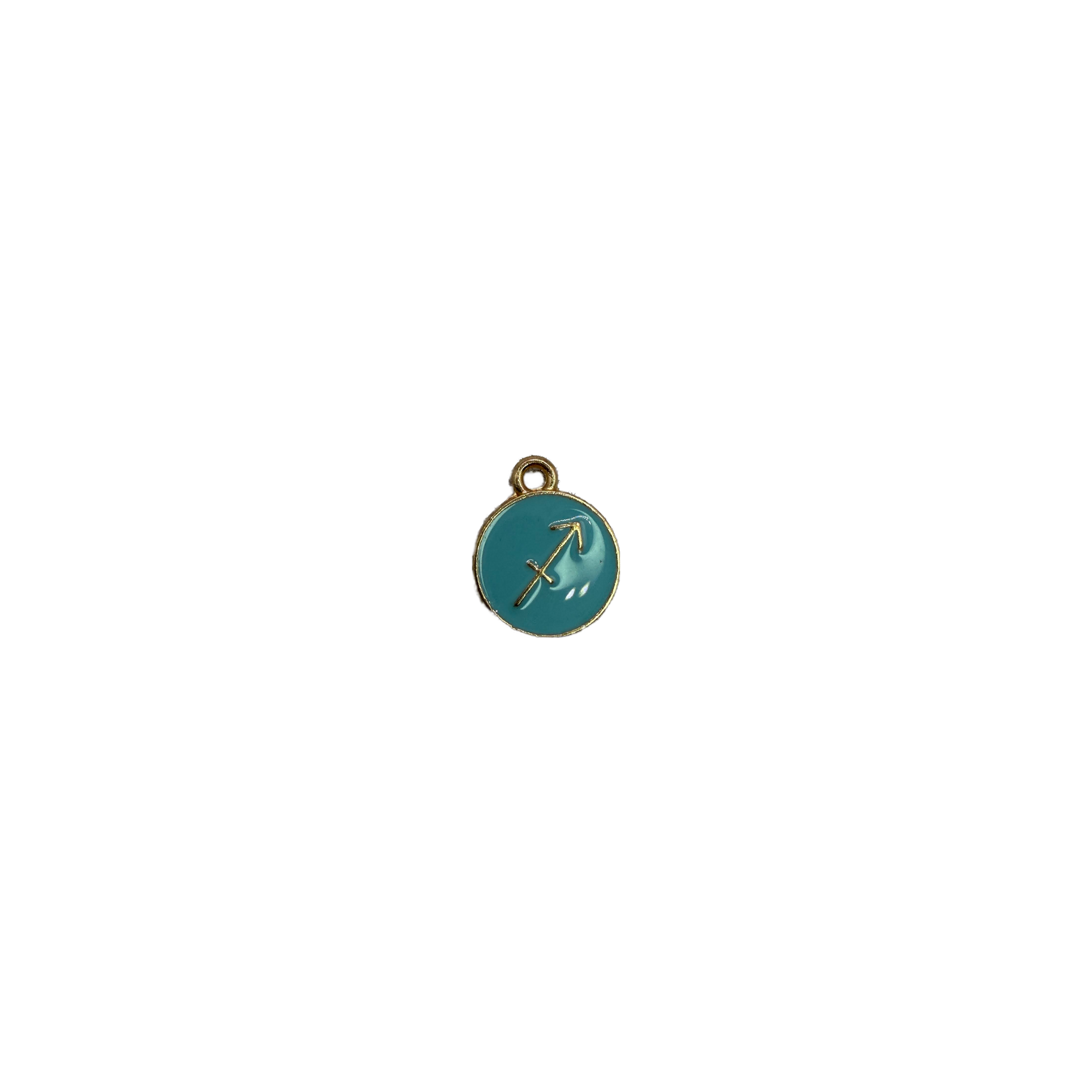 Turquoise enamel Sagittarius zodiac disc in gold