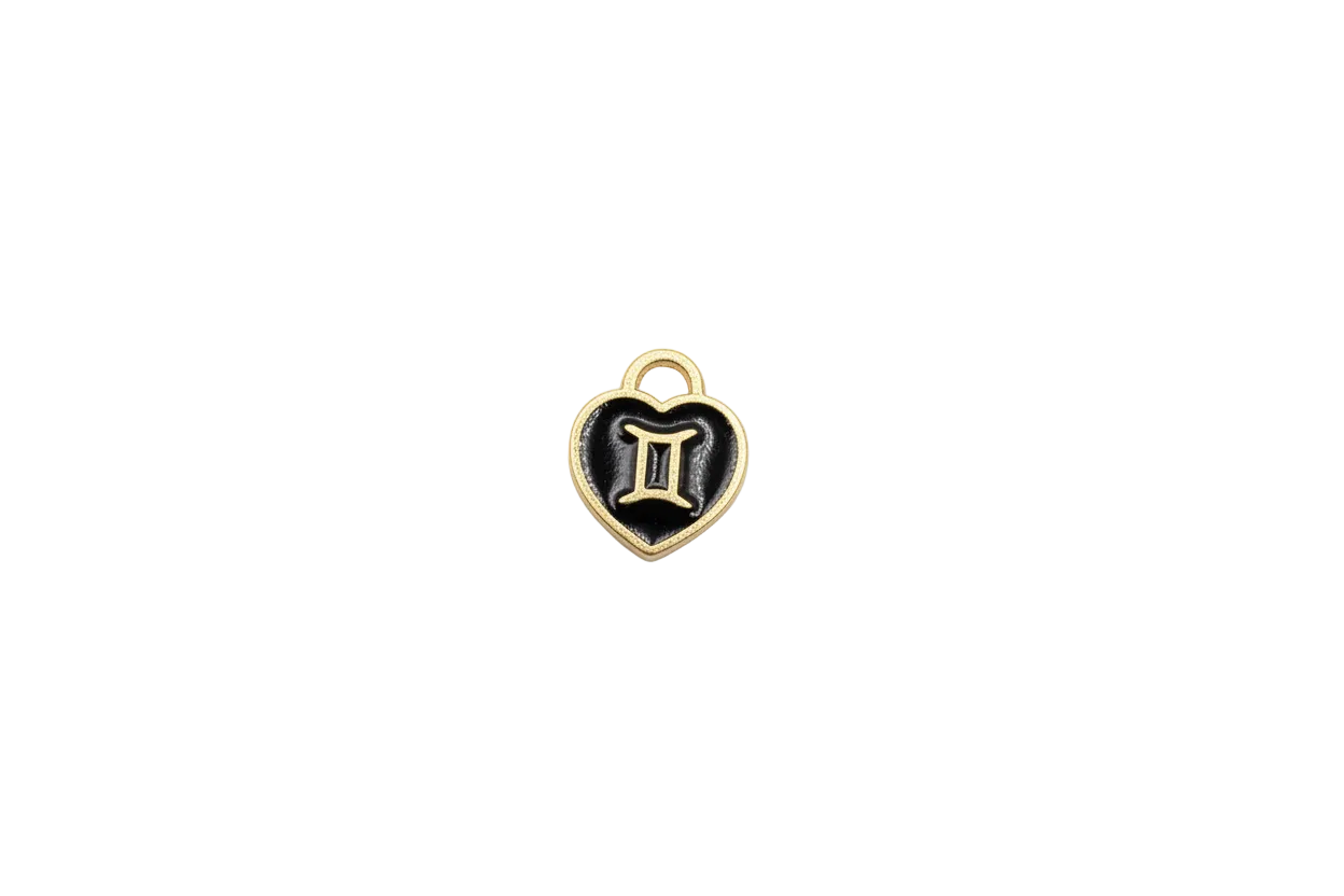 Black enamel Gemini heart with white stone accent
