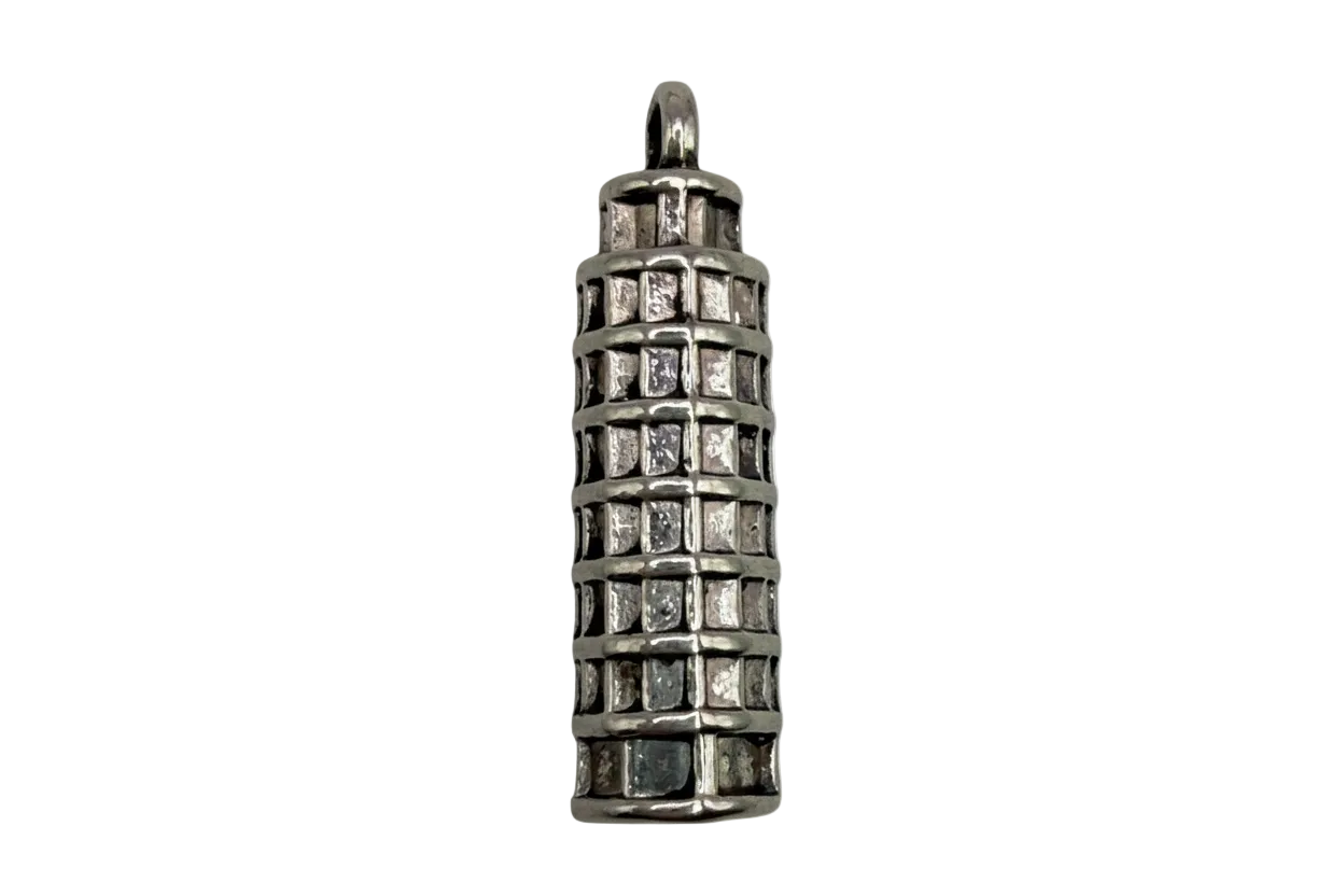 Antiqued silver-tone textured barrel bead with raised grid pattern