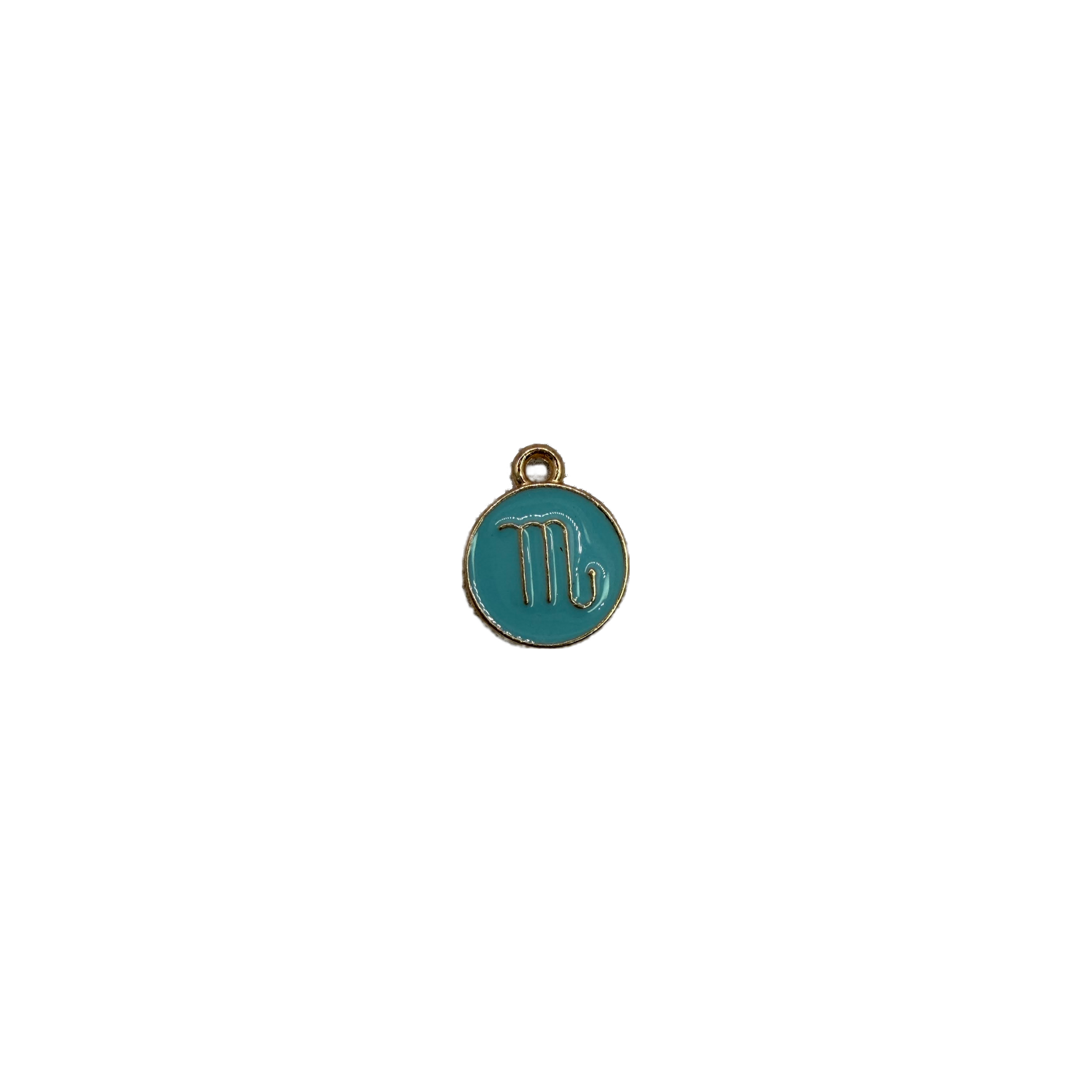 Teal enamel symbol medallion with raised gold detail