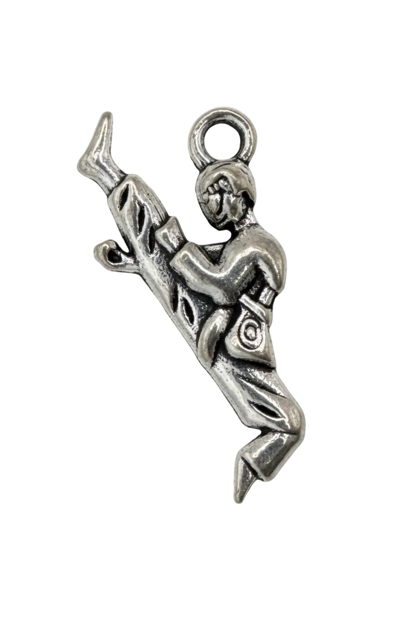 Silver script “wish” word charm with oxidized details and small rose accent