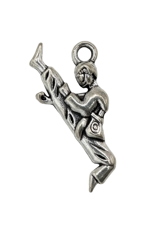 Silver script “wish” word charm with oxidized details and small rose accent