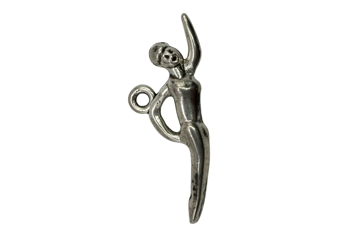 Antiqued silver abstract scroll charm with curved, sculptural lines