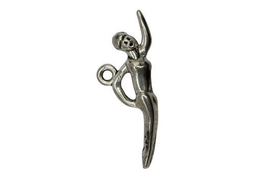 Antiqued silver abstract scroll charm with curved, sculptural lines
