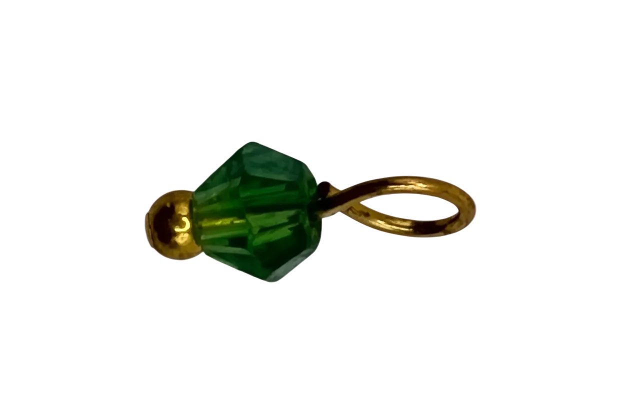 Faceted emerald green crystal bead gem with polished gold accents