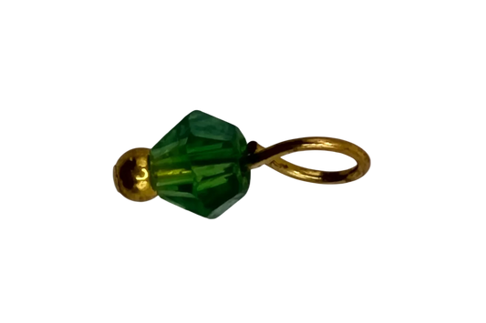 Faceted emerald green crystal bead gem with polished gold accents