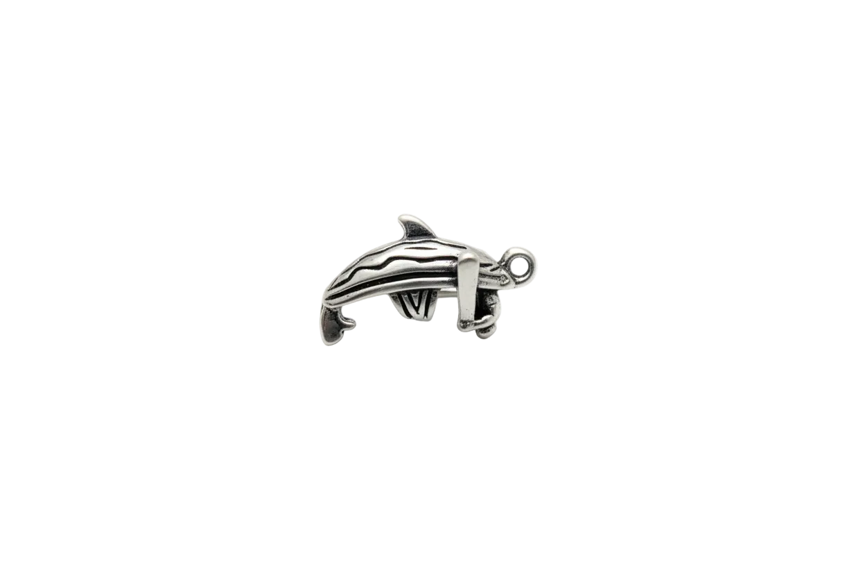 Silver dolphin charm with sculpted ridges