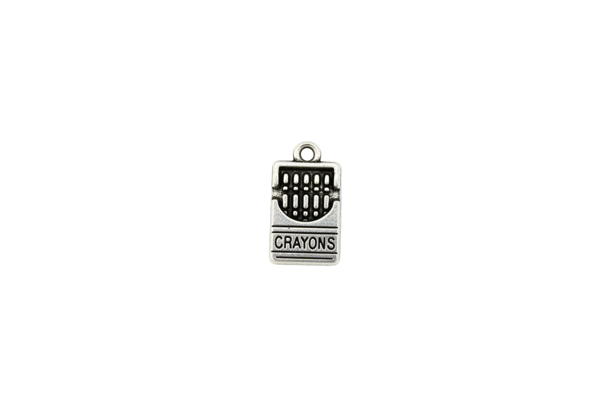 Silver crayon box pendant with “CRAYONS” engraving