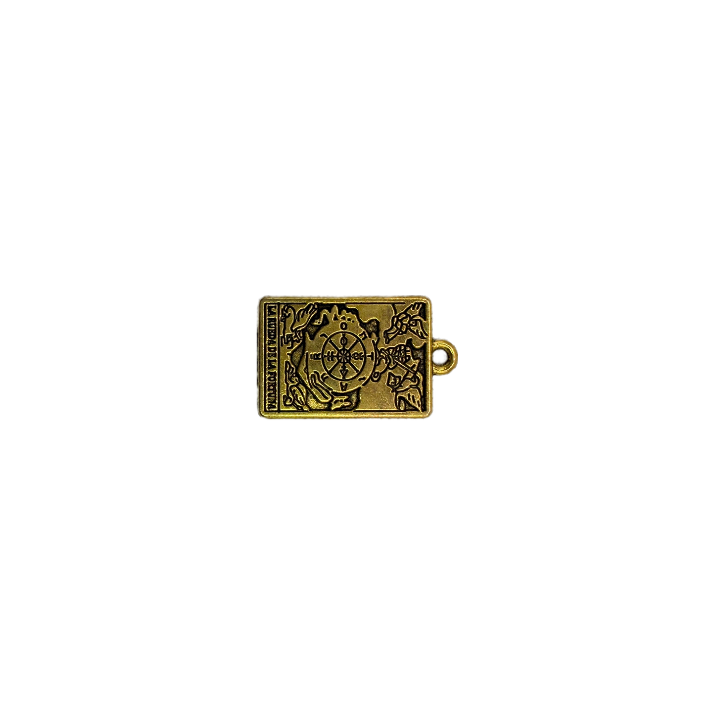 Gold rectangular plaque with engraved compass and map details