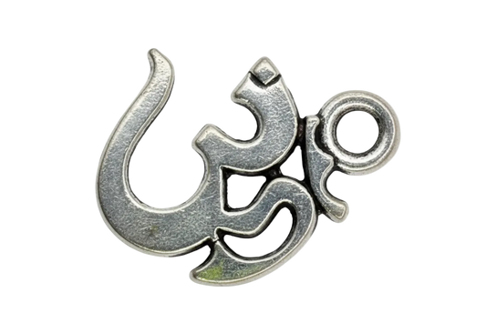 Antiqued silver-tone Om symbol pendant with textured finish