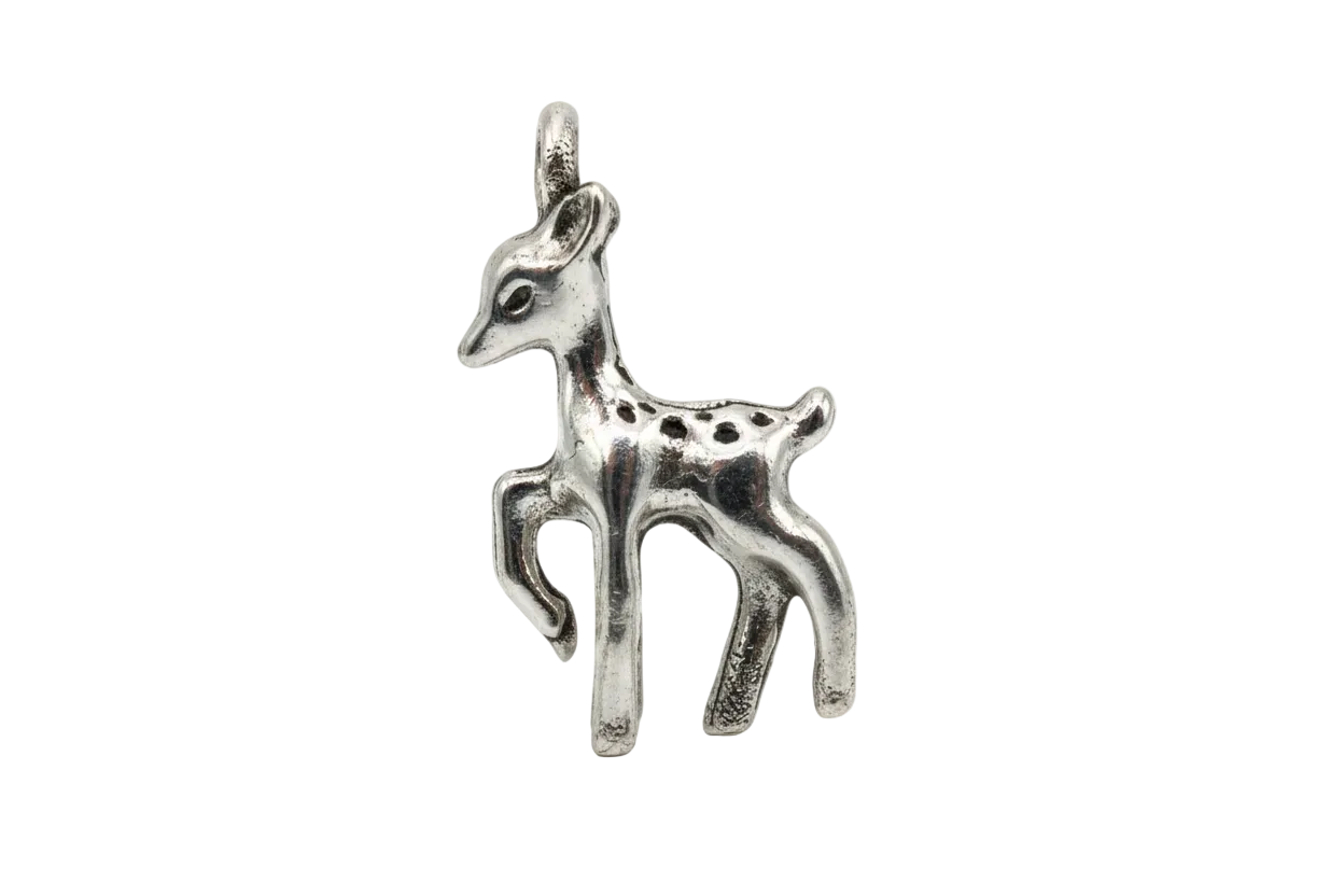 Polished silver trident symbol charm with rounded prongs and high-shine finish