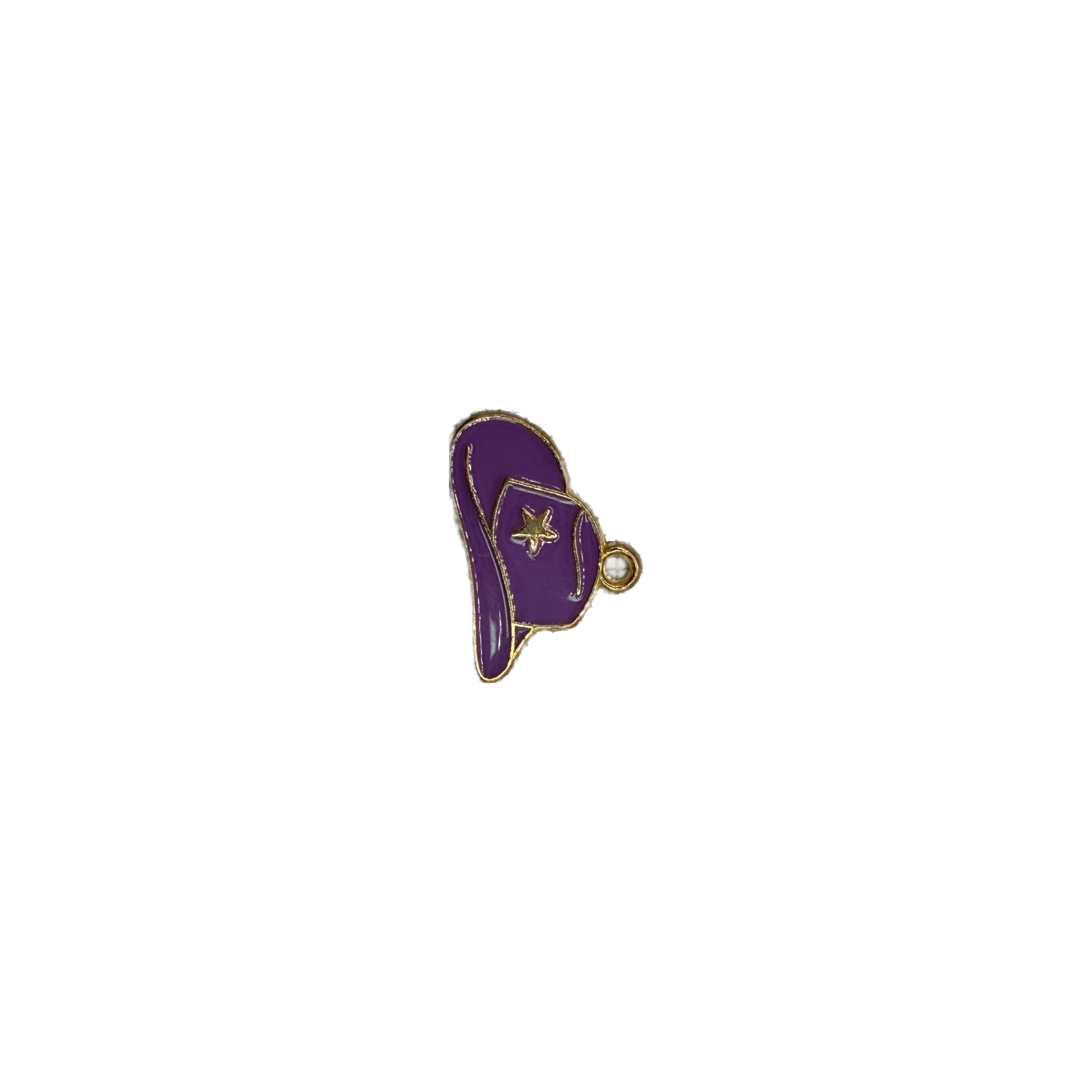 Purple cowboy hat with gold outline and clear gem