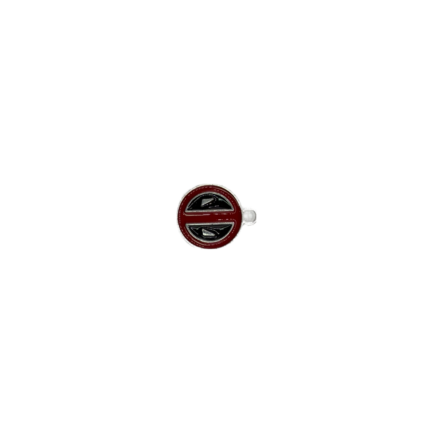 Red and black steering wheel disc with silver outline
