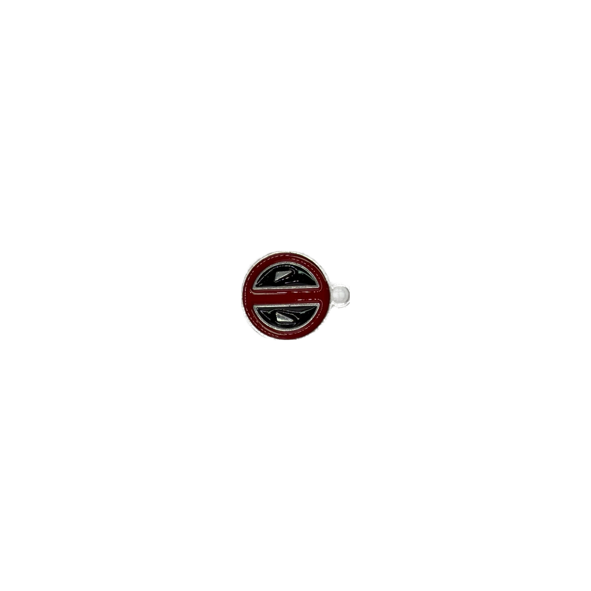 Red and black steering wheel disc with silver outline