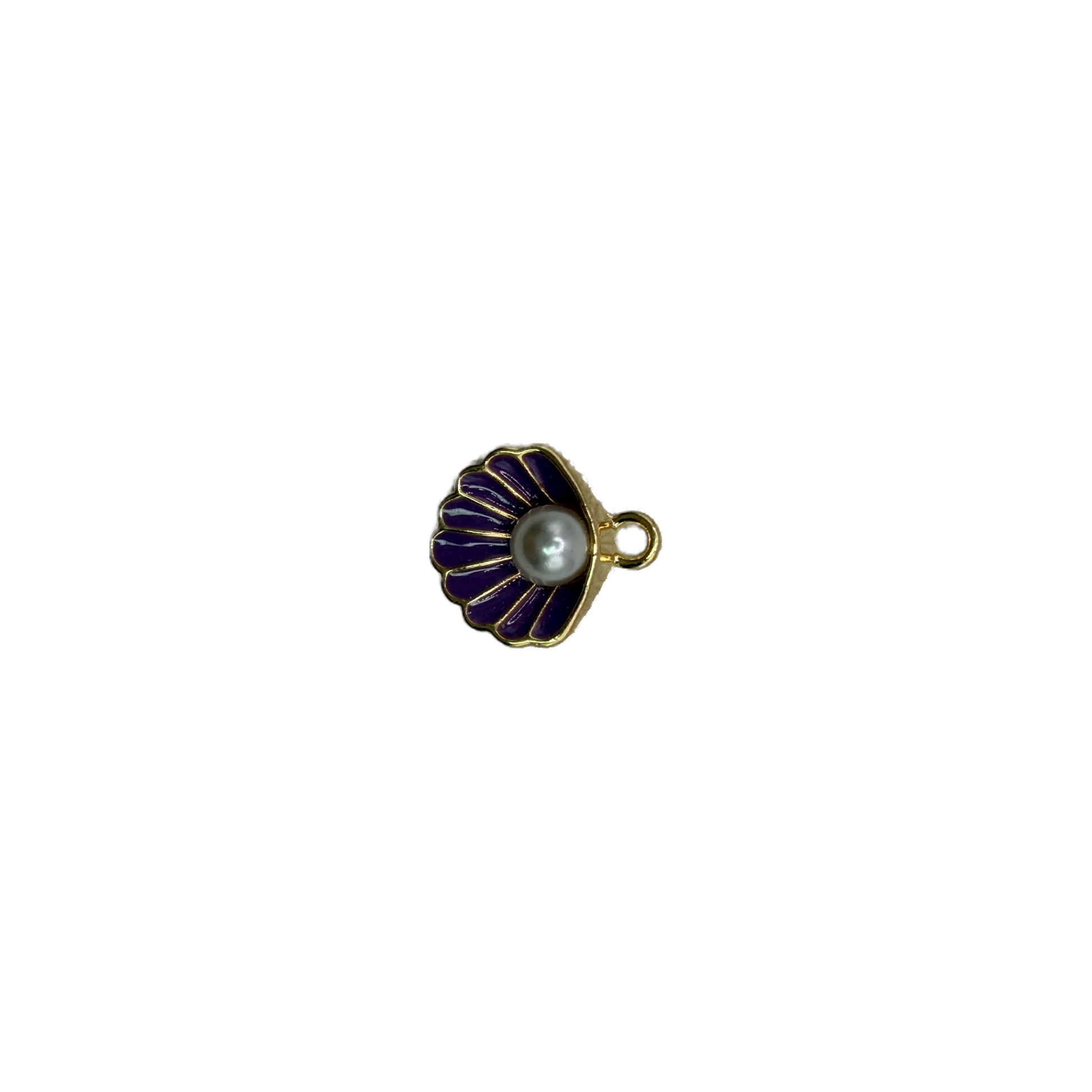 Purple enamel scallop shell with pearl-like center