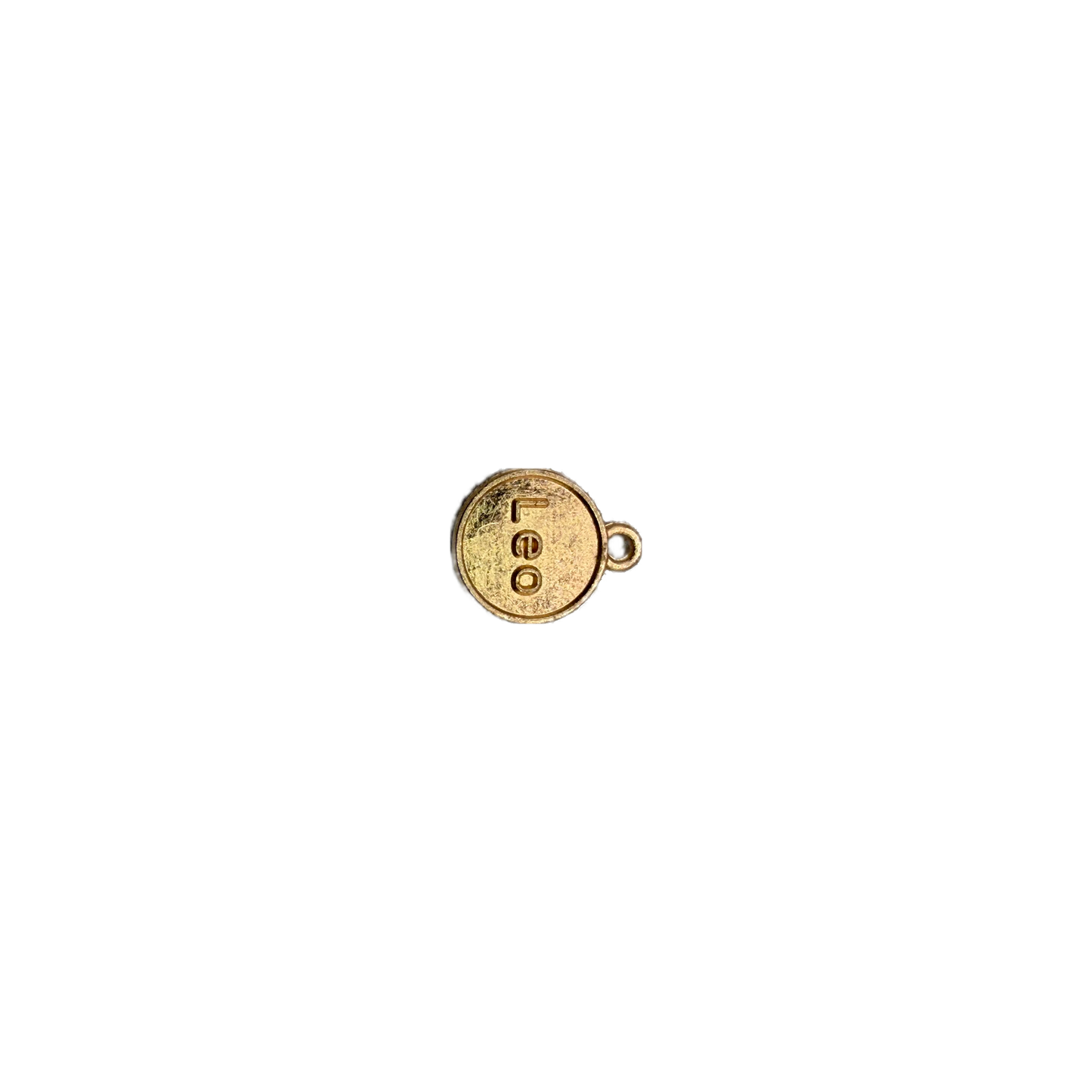 Gold coin charm with embossed Leo lettering