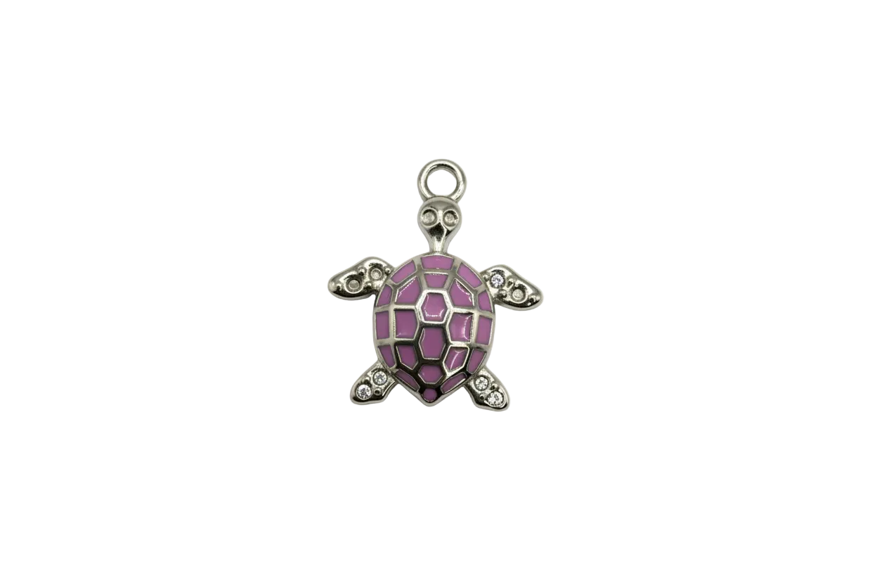 Silver sea turtle with lavender enamel mosaic shell
