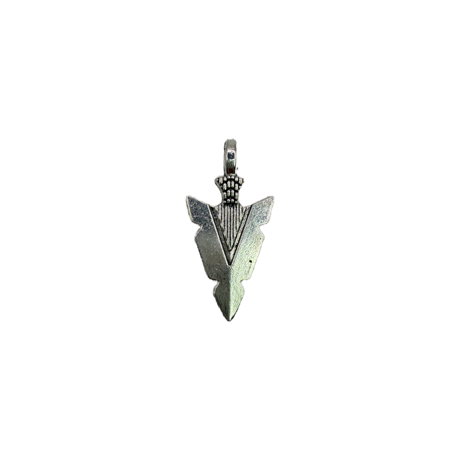 Silver arrowhead pendant with engraved center