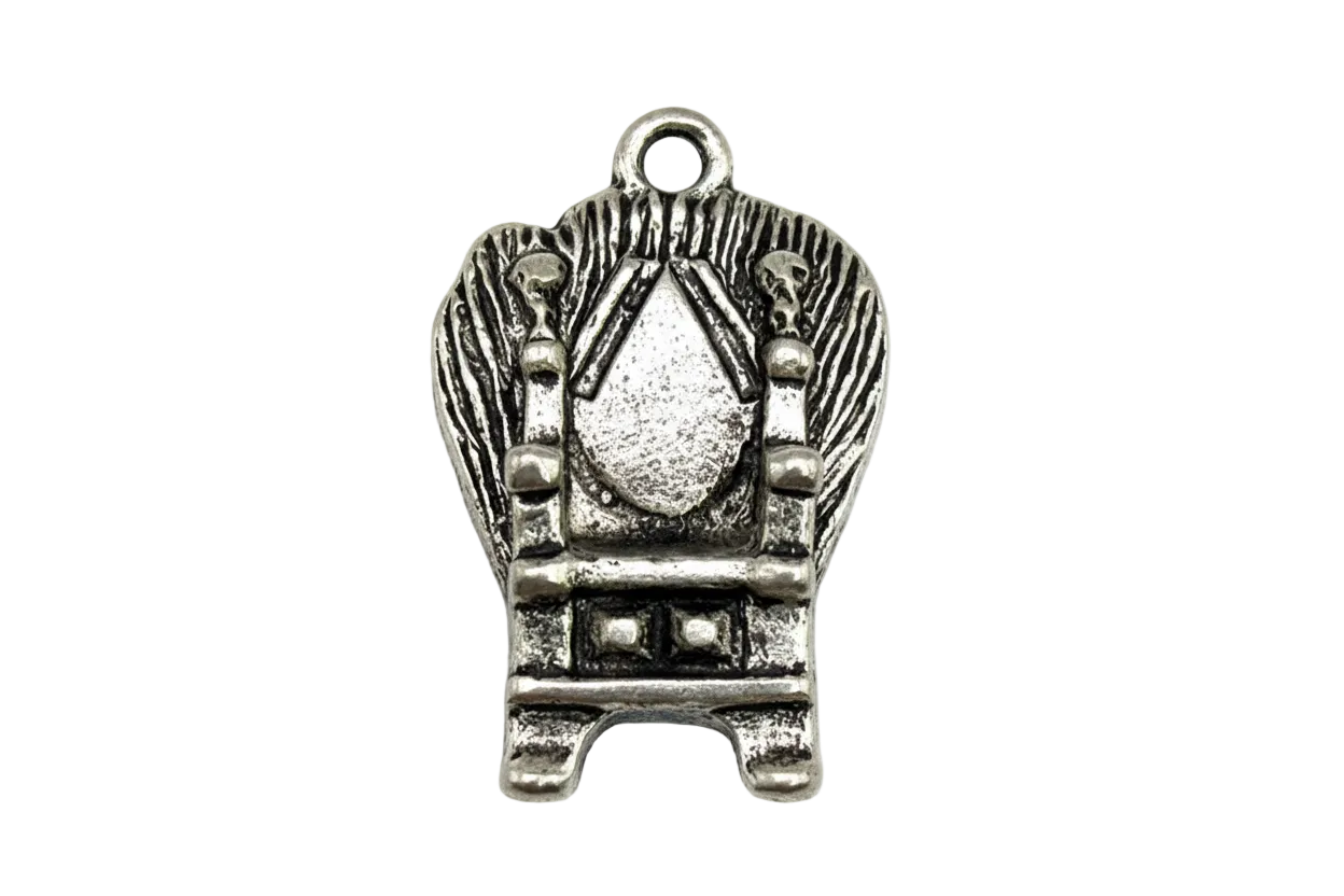 Antiqued silver gothic throne chair charm with darkened details