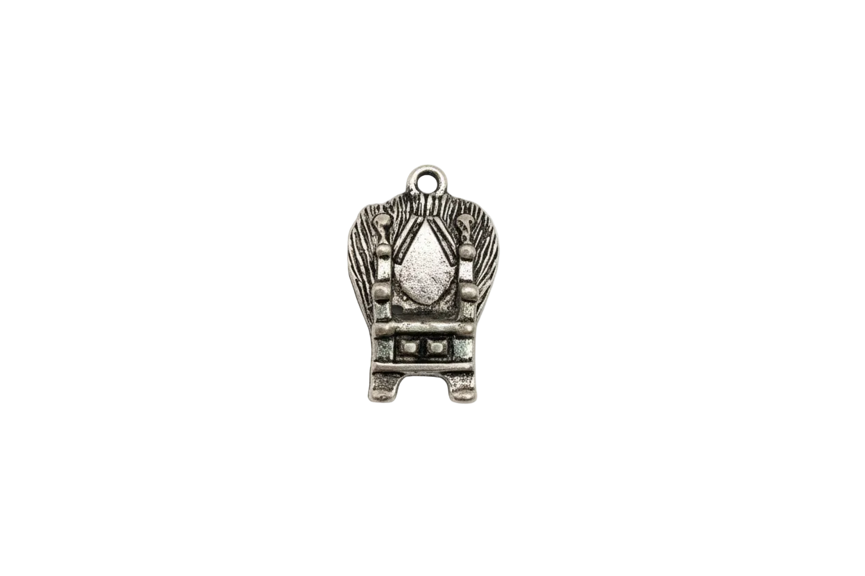 Antiqued silver gothic throne chair with darkened details