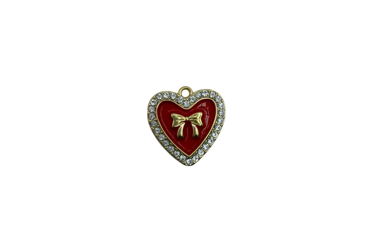 Red heart with gold bow and clear crystal border