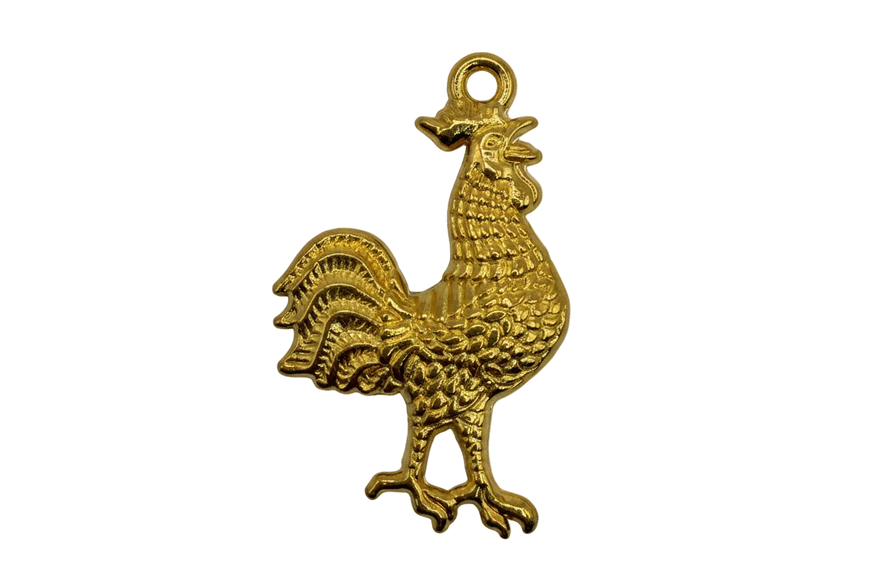 Gold-finish textured rooster silhouette with detailed feathers