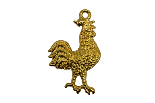 Gold-finish textured rooster silhouette with detailed feathers