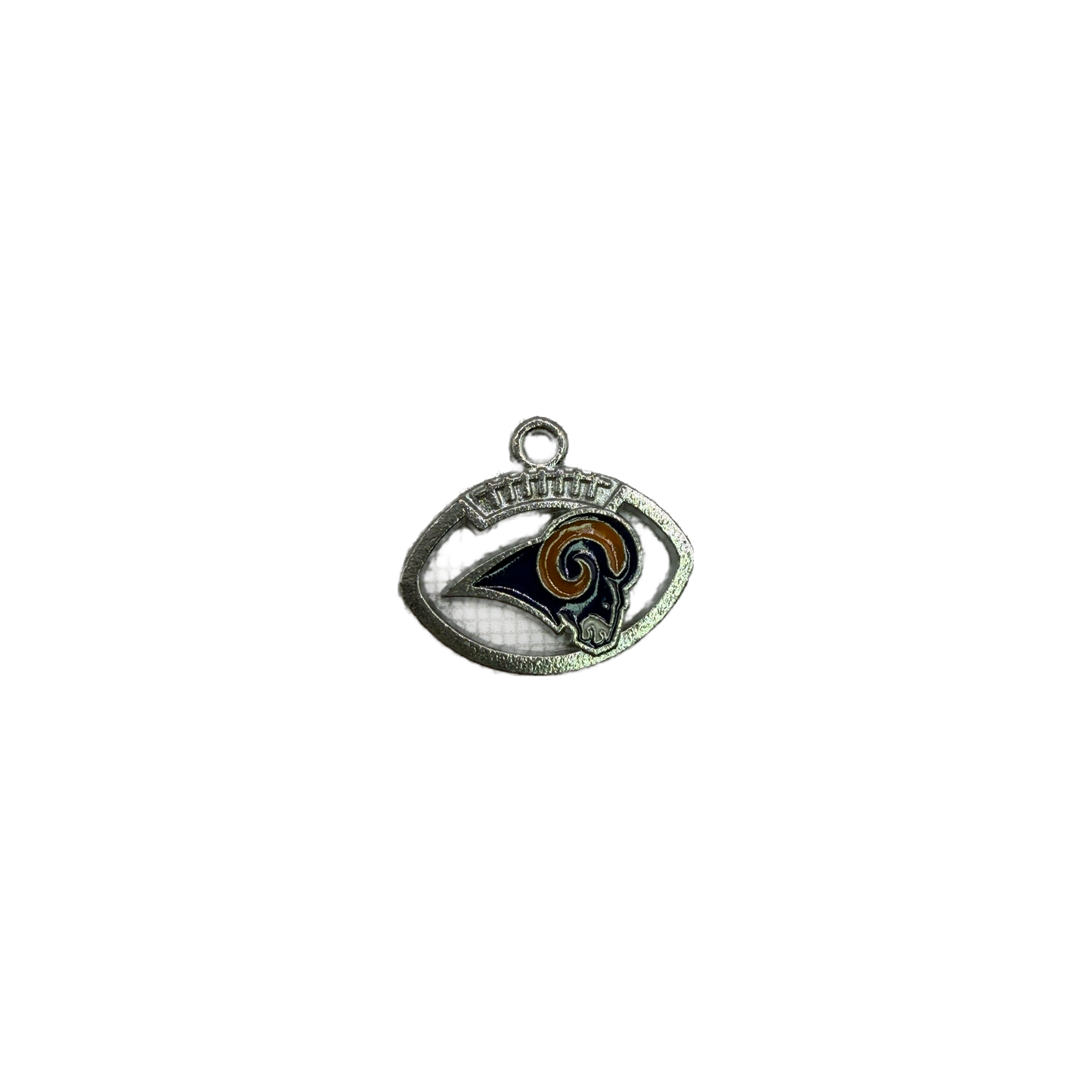 Silver oval with navy ram head and gold enamel