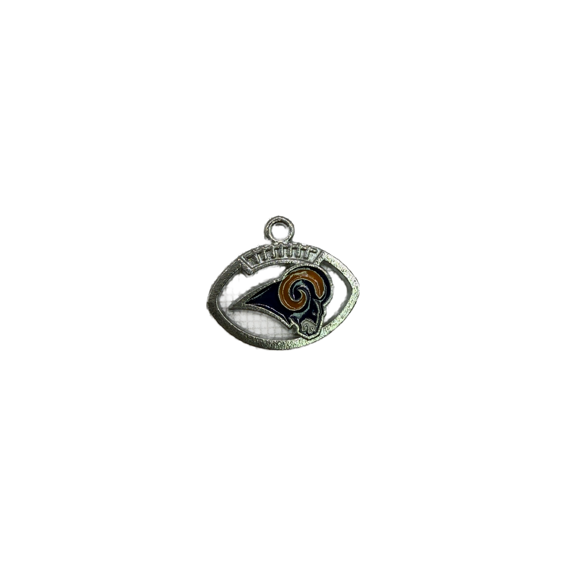Silver oval with navy ram head and gold enamel