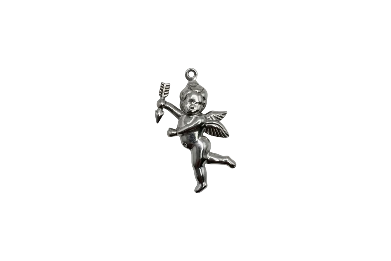 Silver winged cherub holding an arrow