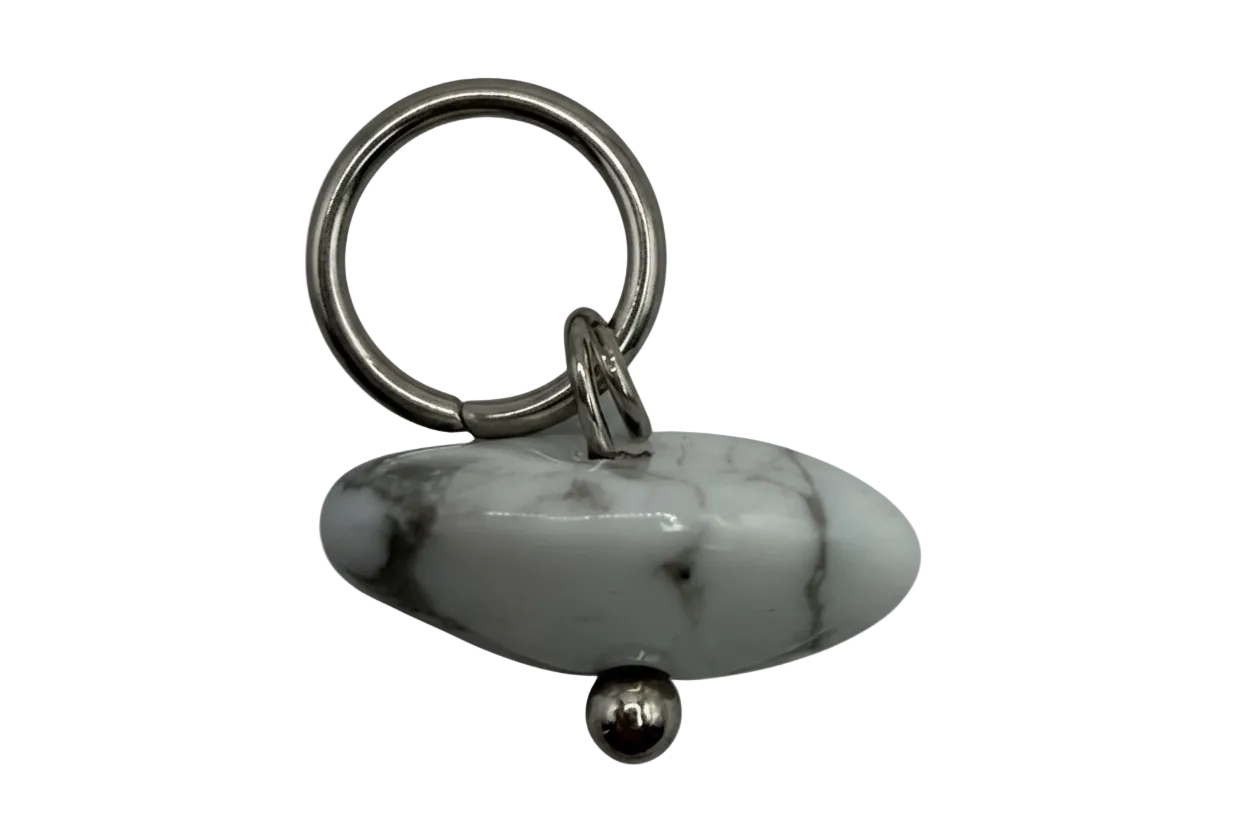 Marbled white padlock charm with black gothic lettering and polished silver finish