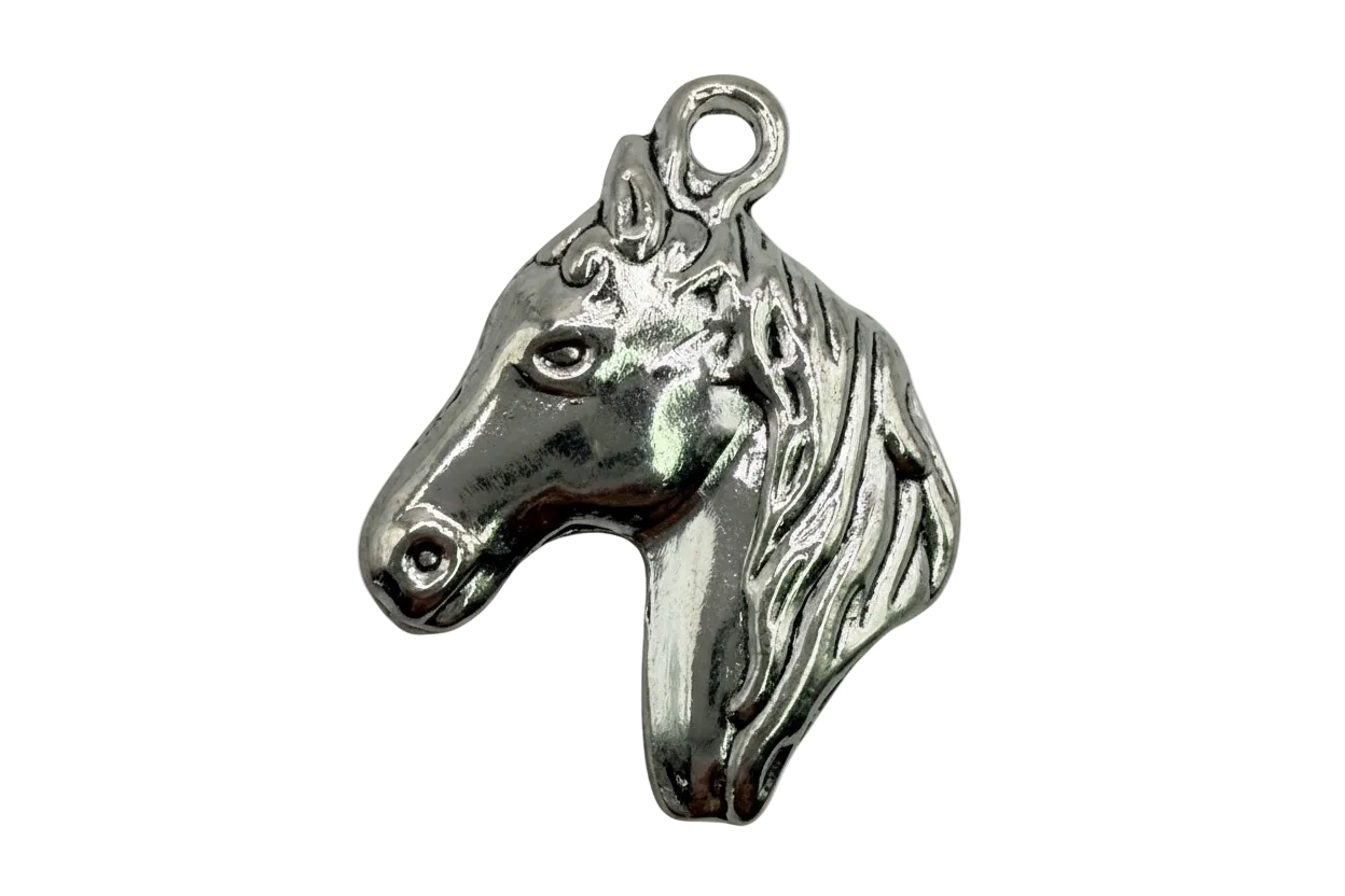 Polished silver-tone horse head charm with sculpted mane detail