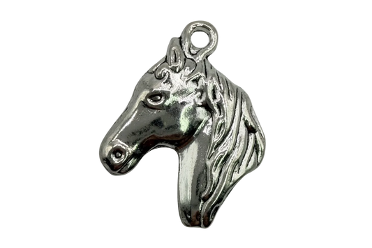 Polished silver-tone horse head charm with sculpted mane detail